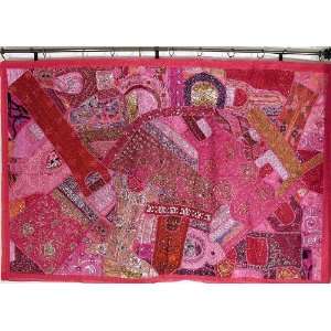  Pink Ethnic Decor Indian Moti Textile Wall Hanging XXL 