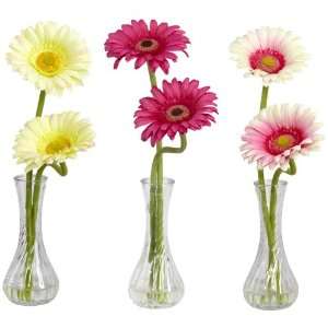 Real Looking Gerber Daisy w/Bud Vase (Set of 3)   Silk Arrangement 