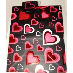  7 X 9 Black Gift Bag with Red, White & Pink Heart Design 