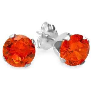   CT Round Orange 6mm Cubic Zirconia Stud Ladies Earrings With Pushback