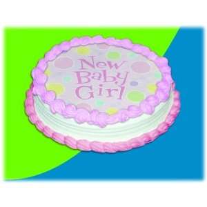 UB FUN A13504 05 NEW BABY GIRL DOTS ICING SHEET 8 inches 