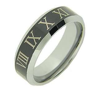   Tungsten & Black Enamel Roman Numeral Wedding Ring Size   15: Jewelry