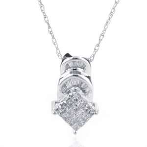    14K White Gold 0.52 Carat Diamond Pendant w/Chain 18 Jewelry