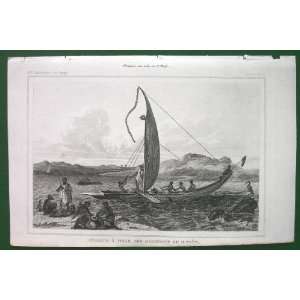 TAHITI ISLANDS Natives Pirgoue Boat   1843 VINATGE Original Antique 