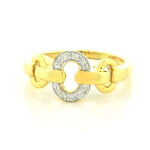  1k Solid Yellow Gold Genuine Diamond Circle Chain Ring 