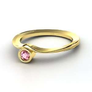  Sidecar Ring, Round Rhodolite Garnet 14K Yellow Gold Ring 