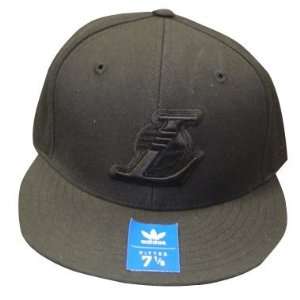 Los Angeles Lakers Black on Black Basic Logo Fitted Hat / Cap:  