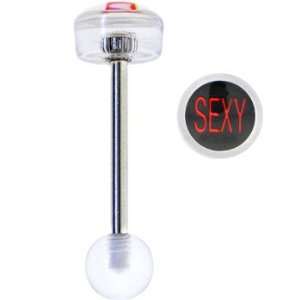    Clear Acrylic Black Red Sexy Logo Barbell Tongue Ring: Jewelry