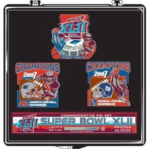  Super Bowl 42 Patriots and Giants Head to Head Pin Set 