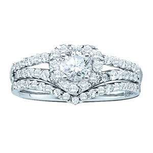    3/4 Carat Diamond 14k White Gold Heart Bridal Set Ring: Jewelry
