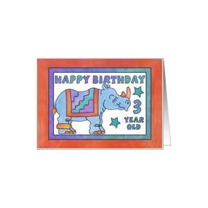  Rhino Baby Blue,Happy Birthday 3 yr old Card Toys & Games
