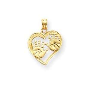  Double Hand Prints In Heart Pendant in 14k Yellow Gold 