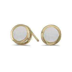  14k Yellow Gold Round Opal Bezel Stud Earrings: Jewelry