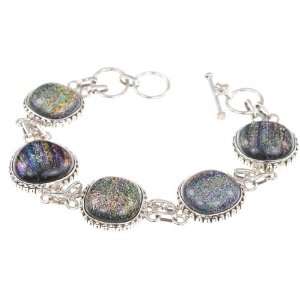   925 Sterling Silver DICHROIC GLASS Bracelet, 7.25   8, 31g: Jewelry