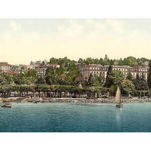  Vintage Travel Poster   Ouchy Hotel Beaurivage Geneva Lake 