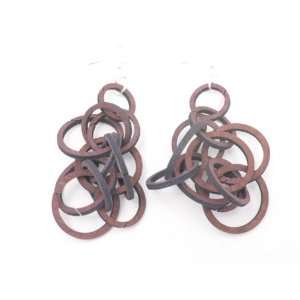  Pink 3D Circles Wooden Earrings: GTJ: Jewelry