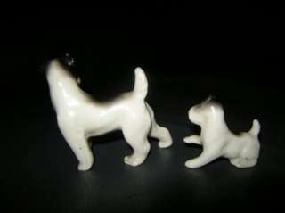 Cute old porcelain vintage terrier and puppy dog mini  