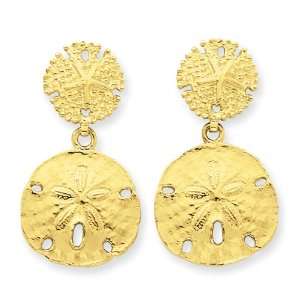  14k Yellow Gold Sand Dollar Dangle Earrings Jewelry