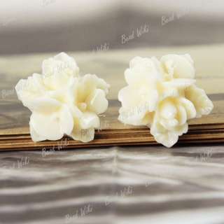 6pcs White Resin Flower Cabochon Bead Flatback Vintage Style 16x16mm 