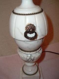 Unusual Vintage Carved Marble/Alabaster Urn Lamp w Handles  