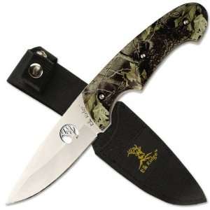 MC Winter Camo Hunter Knife 440 Stainless Steel Blade With Cut Out Elk 