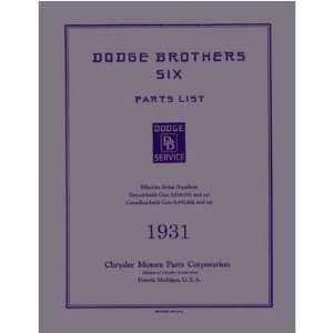  1931 DODGE Parts Book List Guide Catalog: Automotive