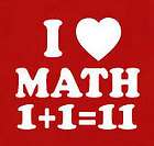 LOVE MATH 1+111 T SHIRT SCHOOL FUNNY STUDENTS HUMOR TEE RED M