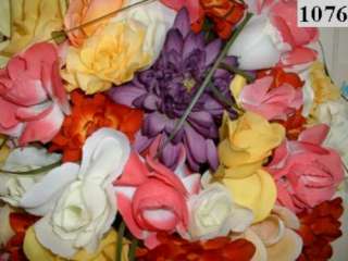 Plum Coral Yellow Silk Flower Wedding Bouquet 1076  
