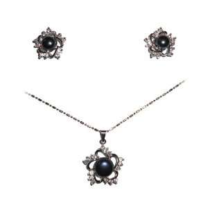  Five Diamond Petals with Dark Pearl Jewelry