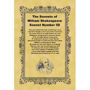  Mounted A4 Size Parchment Poster Shakespeare Sonnet Number 