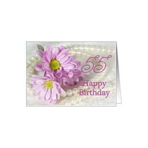  55th birthday flowers and pearls Card: Toys & Games