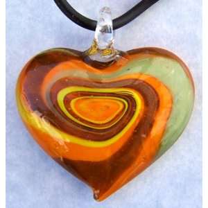   Art Glass Pendant Lampwork Necklace Large Heart Y12 