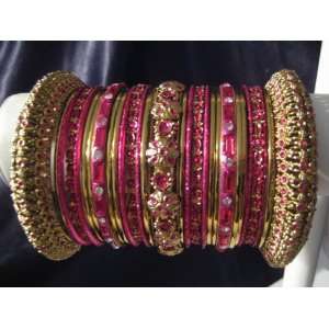 Indian Bridal Collection! Panache Indian Hot Pink Bangles Set in Gold 