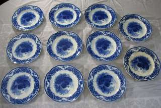 11 Antique FLOW BLUE CAULDON Turkey Dinner Plates England SET  