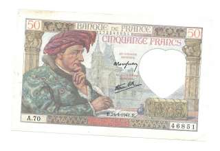 France 50 Francs 24 4 1941 VF++ CRISP NO PIN HOLES Banknote P 93 