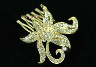 Wedding Bridal Flower Gold Plated Hair Comb T1322  
