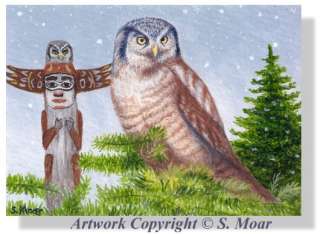 Owl Bird Wildlife Totem Pole ACEO Original Art SMOAR  