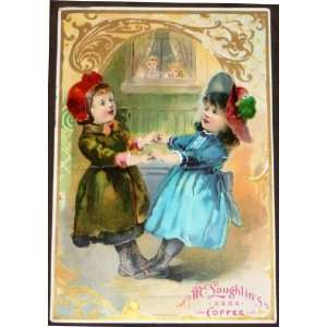  Two Little Girls Dancing   Victorian Trade Card 