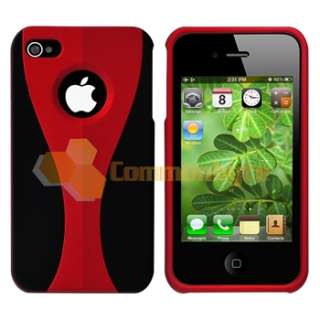 Red/Black 3 Piece Cup Hard CASE+PRIVACY Protector for VERIZON iPhone 4 