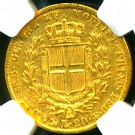 1841 P SARDINIA ITALY GOLD COIN 20 LIRE * NGC MEGA RARE  