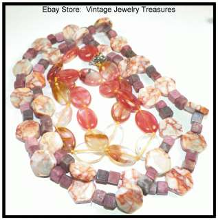   Lot of 2 Coral Pink Art Glass Semi Precious Stone Necklaces  