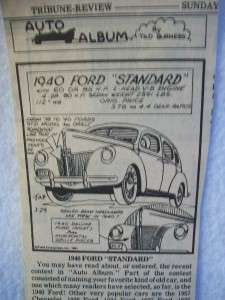 1940 Ford Standard Auto Album Newspaper Article  