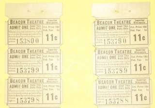 Old 1940s 11 Cent Theatre Tickets   Strip of 10 SEE  