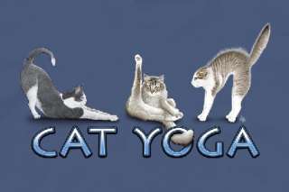 Cat YOGA T Shirt Funny Cats Kittens Felines Exercise Fitness Indigo 