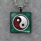 Yin Yang New Age Small Glass Tile Necklace Pendant 865
