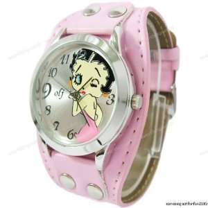  Betty Boop Wide Pink Band Wrist Watch 