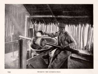 1912 Halftone Print  Smoking Rubber Milk Craft Hut Seringueiro 