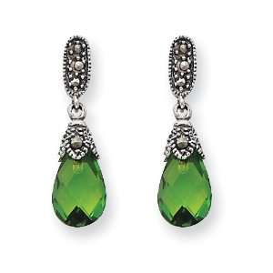  Sterling Silver Marcasite And Green Cz Earrings: Jewelry