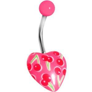  Pink Cherry Heart Belly Ring: Jewelry
