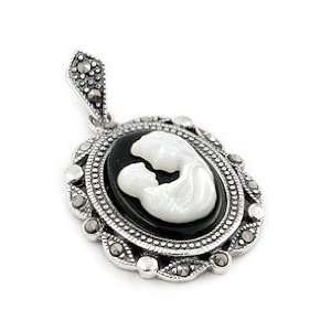   Sterling Silver Marcasite and Onyx Mop Mother and Son Pendant Jewelry